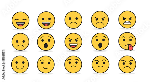 Collection of diverse emoji icons, symbolizing a spectrum of human expressions and emotions,