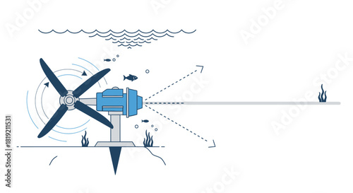Underwater Tidal Turbine Generating Renewable Energy from Ocean Currents.