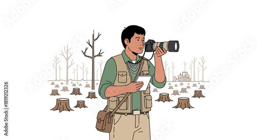 A professional male photographer in a vest holding a camera.