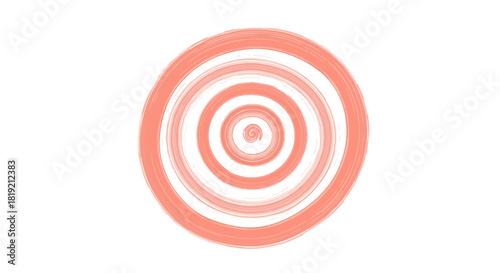 Delicate salmon hued concentric watercolor circle on a clean bright white background