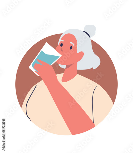 Woman pensioner drinking clean water