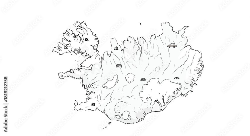 Obraz premium Detailed outline of Iceland map with minimalist tourist spots and locations indicated vector
