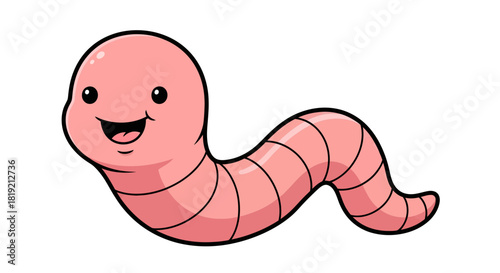 Delightful worm cartoon illustration, a cheerful and amusing character drawing, isolated in a