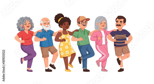 Diverse group of senior citizens having fun dancing together a celebration of joyful aging