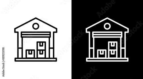 Warehouse Building  White Icon Set Design