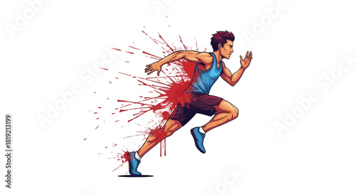 Dynamic runner with speed effect capturing movement and explosive energy in illustration