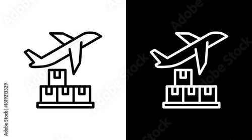 Cargo Plane  White Icon Set Design