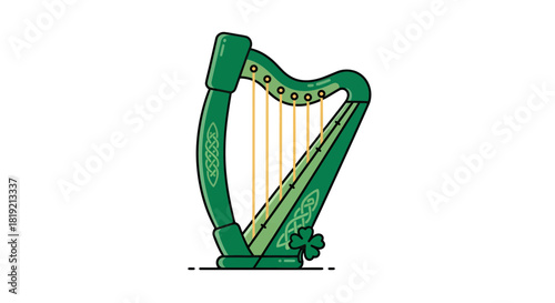 Elegant celtic harp illustration symbolizing irish heritage and musical tradition
