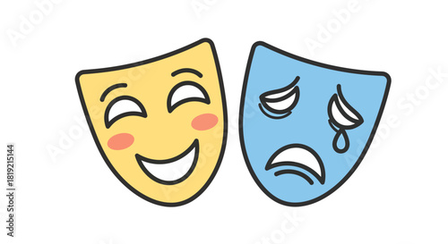 Illustration showcasing theatrical masks representing joy and sorrow conveying emotional duality