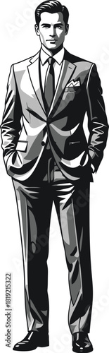 Sophisticated Business Attire: A dashing figure exudes confidence and style, donning a tailored suit, embodying professional grace and business prowess. 