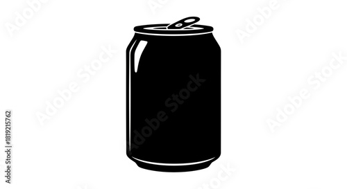 Minimalist black and white illustration of a soda can silhouette on a clean backdrop