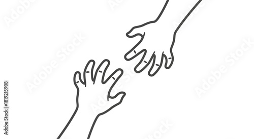 Minimalist illustration depicting gestures of reaching hands in simple linework design