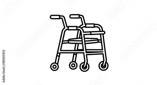 Minimalist outline illustration showcasing medical walkers for mobility assistance themes