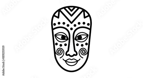 Minimalist vector art: Traditional african mask illustration for cultural designs