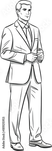 Professional Portrait: A sharply dressed figure stands confidently, representing the image of business with a sophisticated demeanor.