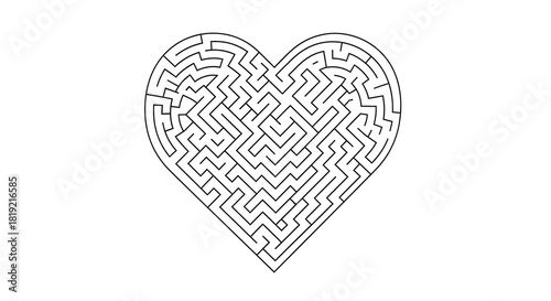 Heart shaped maze is shown on white background a challenging puzzle for creative minds and leisure fun