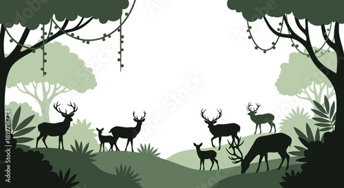 Serene deer silhouette scene, conveying the harmony of nature and peaceful coexistence in wildlife