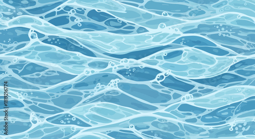 Serene light blue water waves illustration featuring clear bubbles on the surface