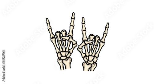 Skeletal hands gesturing rock and roll sign for festive halloween celebrations or spooky themed