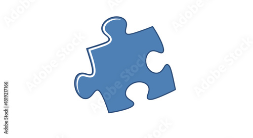 Solitary blue jigsaw puzzle piece on a stark white background offering a conceptual illustration