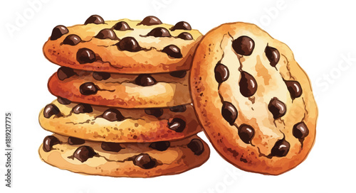 A delicious stack of classic homemade chocolate chip cookies.