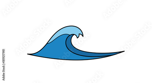 Stylized ocean wave illustration in blue tones against a clean white background