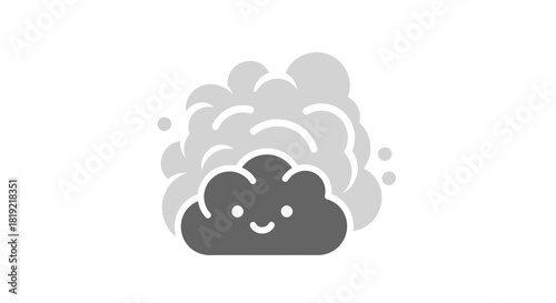 Stylized weather cloud graphic with cute smiling expression in modern monochrome shades