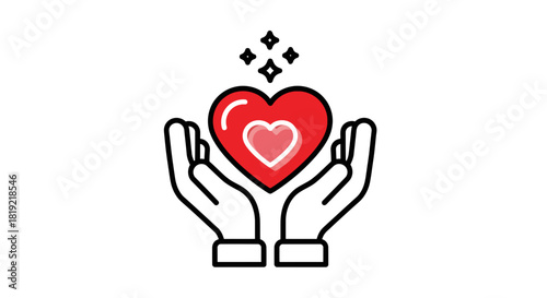 Symbolic hands embracing a radiant heart conveys love and compassion graphic design