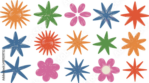Collection of Colorful Stylized Starburst and Flower Shapes