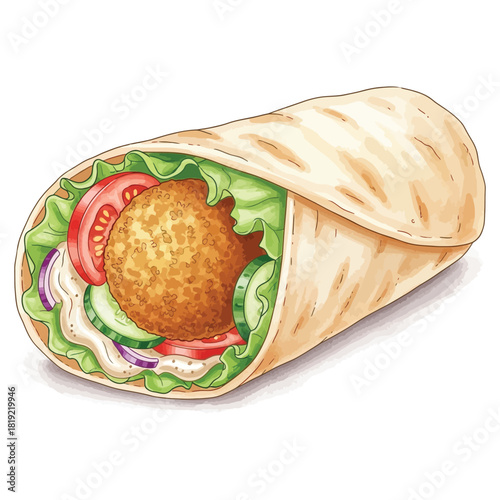 Delicious Falafel Wrap with Fresh Vegetables and Creamy Sauce.