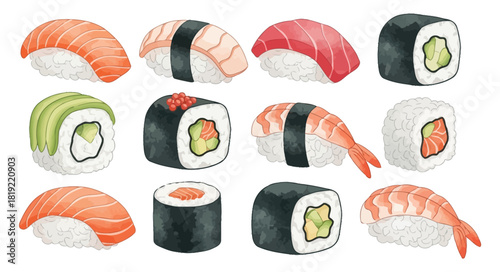 Delicious sushi assortment showcasing various types and flavors for culinary enjoyment.