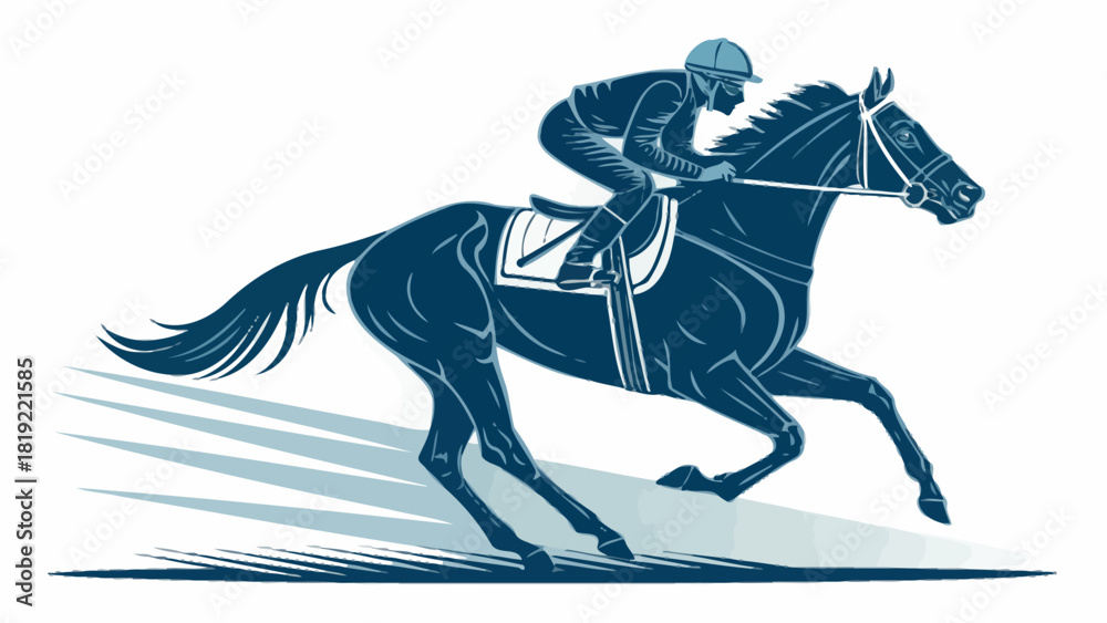 Fototapeta premium Dynamic equestrian scene capturing the thrill of horse racing, perfect for sports advertising, editorial illustrations, and promoting equine events with speed