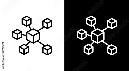 Blockchain Network  White Icon Set Design