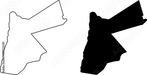 Outline and silhouette maps of the hashemite kingdom of jordan