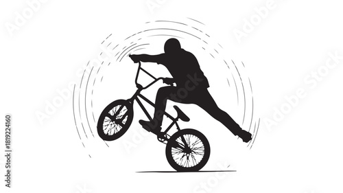 Dynamic silhouette of a BMX rider performing a thrilling freestyle stunt, conveying energy and excitement, perfect for sports branding and extreme sports advertising, action packed adrenaline rush