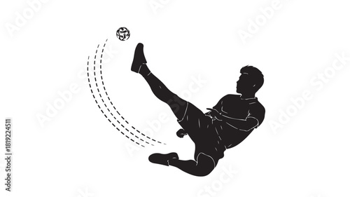 Dynamic silhouette of sepak takraw player executing a powerful kick, showcasing athleticism and skill, perfect for sports marketing, fitness campaigns, and Southeast Asian cultural events