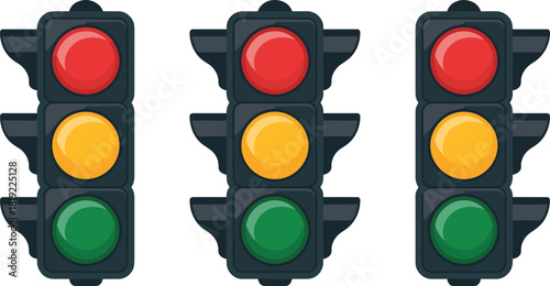 Traffic light signal illustration with red, yellow, green lights, road safety concept, transportation control system, urban street regulation design