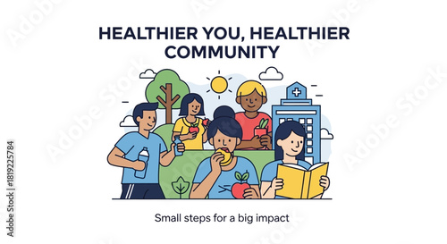 Diverse group promoting community health through small positive lifestyle changes