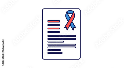 Medical document with awareness ribbon icon isolated on