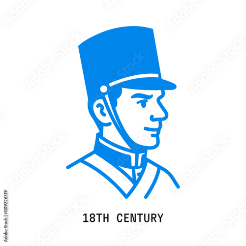 18th century soldier face. Vintage line art vector portrait.