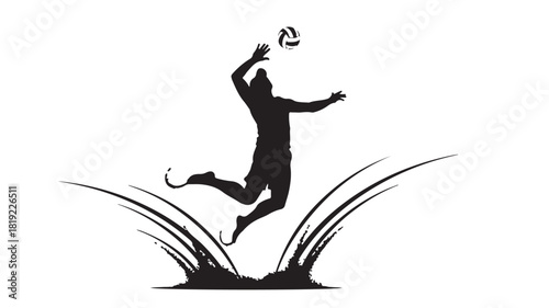 Dynamic volleyball player spiking the ball with power and grace, perfect for sports promotions, fitness campaigns, and athletic branding, representing skill and athletic achievement