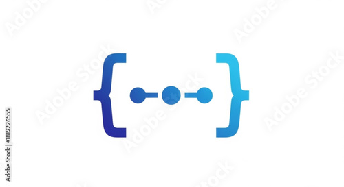 Curly braces symbol with interconnected data nodes, illustrating programming code structure, api, json, and digital information flow concept.