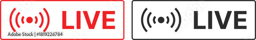 Live Streaming Badge and On Air Status Vector Icon set. Live Stream and Recording Indicator Glyphs. Red Dot Record sign
