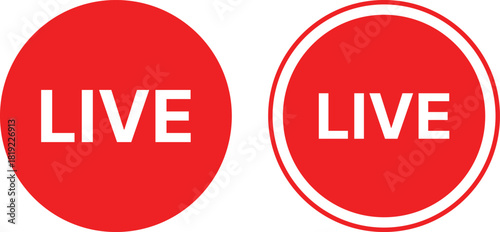 Live icon Set. Streaming Video and Real Time Broadcast Symbols. Red Record Dot and Digital Signal Icons collection. Live Event Notification sign