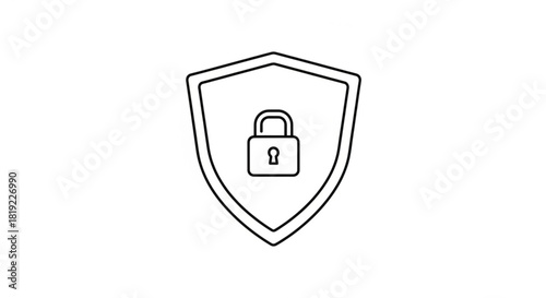 Cyber security shield with padlock line icon protecting digital data and online privacy. secure internet browsing and data encryption concept