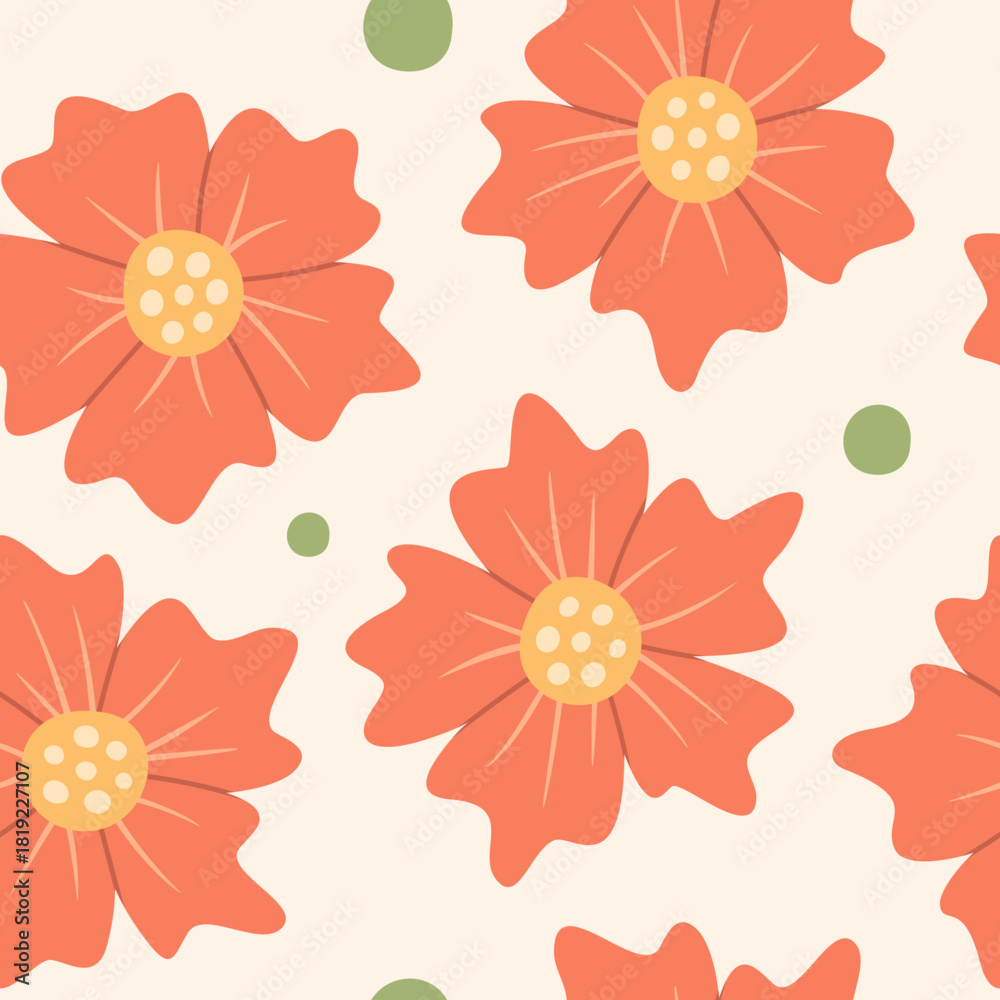 Obraz premium Beautiful red flowers seamless pattern