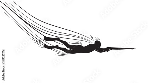 Dive into adventure with this striking silhouette of a spearfisher in action, perfect for conveying themes of exploration, challenge, and the thrill of underwater hunting