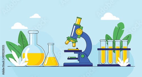 Science Laboratory with Microscope Flasks and Test Tubes in a Clean and Modern Design Perfect for Educational and Scientific Purposes