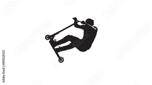 Dynamic silhouette of a scooter rider executing a thrilling stunt, showcasing extreme sports and youthful energy, perfect for action packed visuals and bold designs
