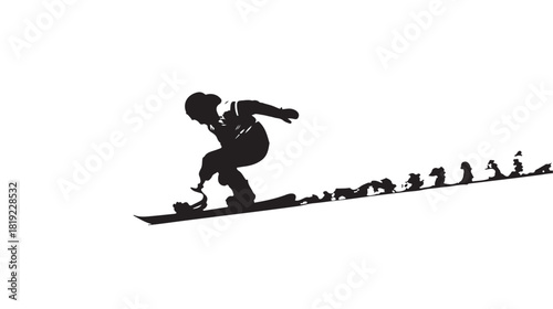 Dynamic silhouette of a snowboarder carving through fresh powder, perfect for sports promotions or winter adventure themes, feeling the rush, embracing the thrill of extreme sports